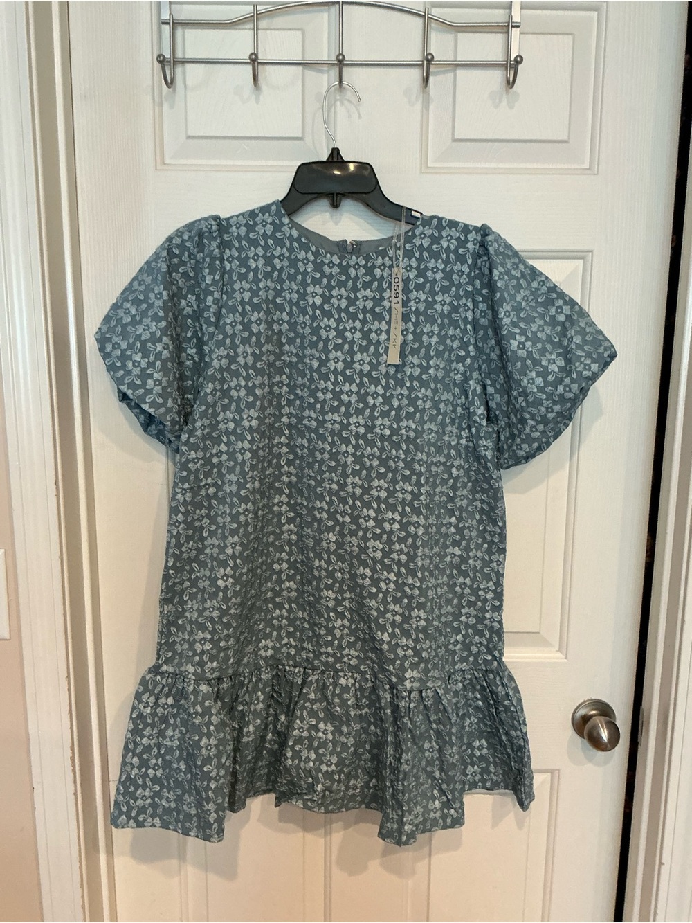 She + Sky Blue Floral Ruffle-Hem Mini Dress